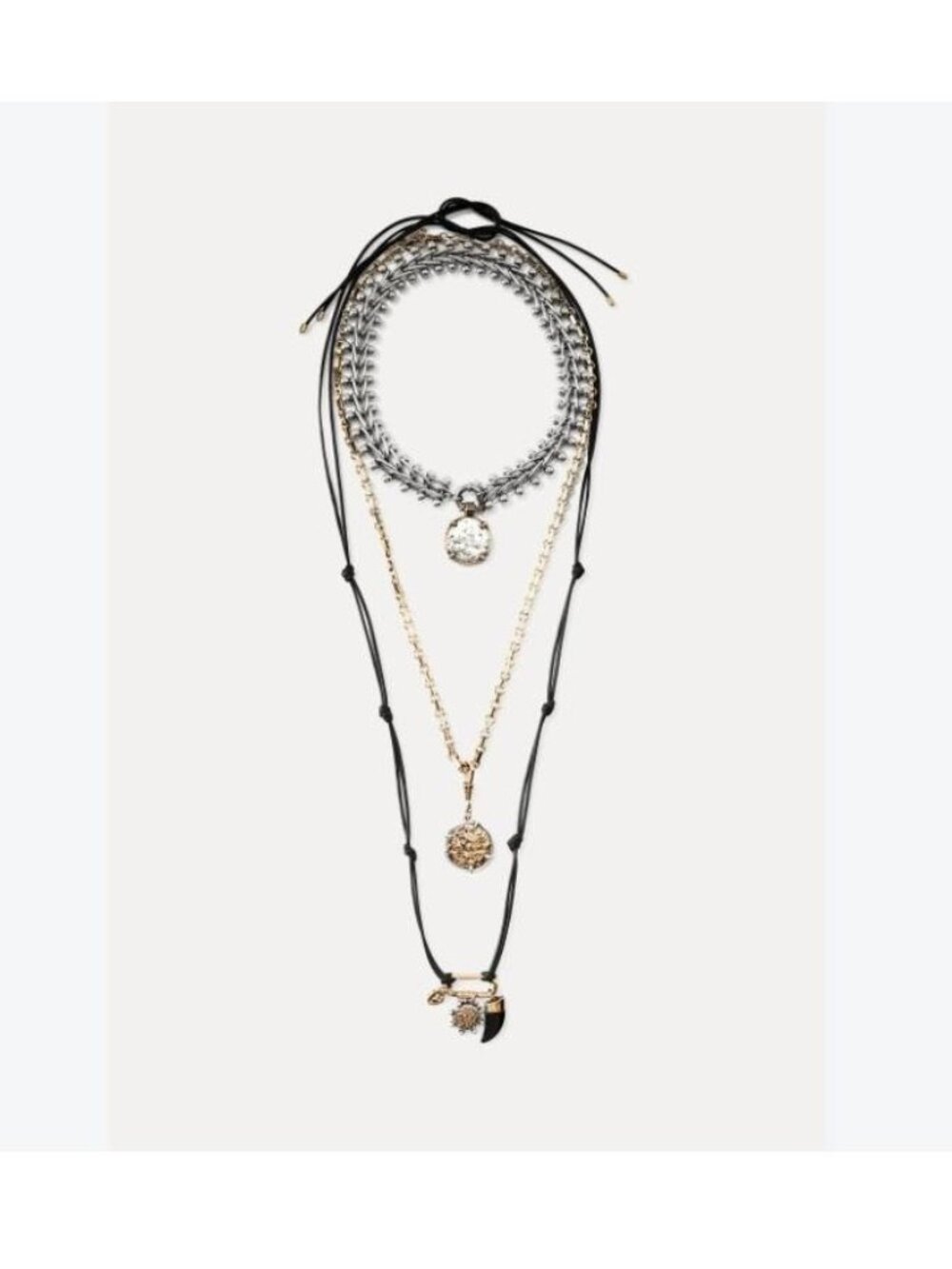Zara Necklace Set Layered Chain Pendant Mixed Metal Bohemian Boho New in Box